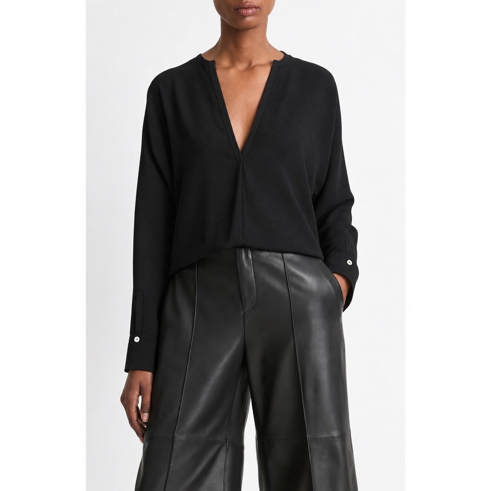 Vince Black Long Sleeve Dolman V-Neck Blouse Button Cuff Size XS. Retail $345